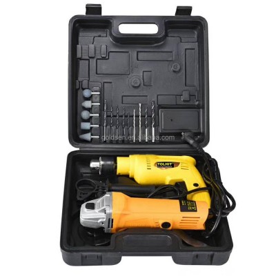 Tolhit 220-240v 850w Angle Grinder 750w 13mm Impact Drill 2 In 1 Combo Kit Set Chinese Power Tools